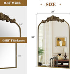 VooBang Vintage Arched Bathroom Mirror, 24x36 Inch Retro Wall Mounted Vanity Mirror with Carved Pattern Top and Metal Frame, Antique Decorative Mirror for Hanging or Leaning