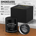 Men's Scented Candle, Saddle Leather - Luxury Masculine Aromatherapy Soy Wax Candle with 8% Essential Oils, Strong Scented Long Lasting 40 Hours, 8oz Tin, Gift Candles for Men