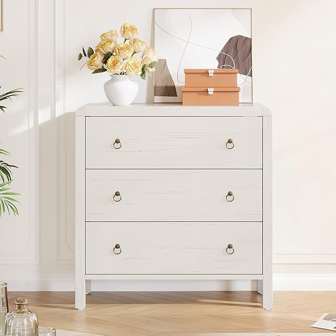 IDEALHOUSE 3 Drawer Dresser for Bedroom, Dresser Chest of Drawers with Handles, Nightstand Organizer with for Bedroom, Living Rooms, Offices, and Entryways