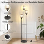 Crystal Floor Lamps for Living Room, Glass Modern Floor Lamp with Shelves, Mid Century Standing Lamps with Table, Brass Tall Lamp with Crystal Shade Vintage Retro Corner Floor Lamp (Black)