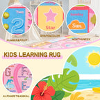 Kids Rugs Playmat for Bedroom Kids Room, Educational ABC Rug for Classroom, Non-Slip Washable Playroom Carpet for Boys Girls, Zoo Road Play Mat, 4x6 Pink
