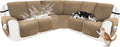 Reclining Sectional Couch Covers 100% Waterproof Velvet L Shape Recliner Couch Covers for Sofa Pets Washable Anti Slip Recliner Slipcovers with Pockets (5 Seat Sofa with 1 Console, Camel)