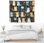 VUMIVI Cartoon Abstract Cat Tapestry Fun Cute Animals Plants Bohemian Modern Art Color Illustration Tapestry Wall Hanging for Living Room Bedroom Dorm Classroom Aesthetic Decor W60xL50in