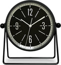 QIYAODECO® Vintage Metal Desk Clock for Bedroom, with Adjustable Angle Ticking Small Battery Operated Mantel Bedside Clock, Decorative Table Old Fashioned Style Black Decor Adult Kid Gift,Silver/Black