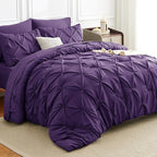 CozyLux Queen Comforter Set Purple, 7 Pieces Pintuck Bed in A Bag, Premium Purple Comforter Queen Size, Pinch Pleat Bedding Sets with Comforter, Sheets, Pillowcases & Shams