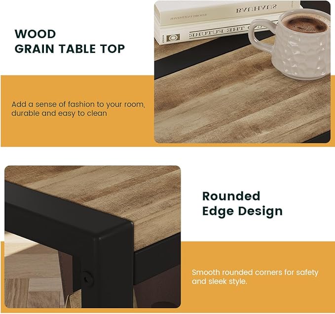 BON AUGURE End Table, Side Table for Living Room, Small Nightstand with 2-Tier Storage Shelf, Rustic Bedside Tables for Bedroom Space (Vintage Oak)