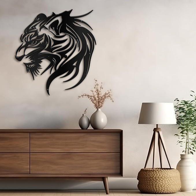 SIGNLEADER Metal Wall Art Decor Lion Minimalist Modern Abstract Wall Sculpture Hangings Home Decoration for Living Room, Bedroom, Bathroom, Kitchen, Outdoor - 30" Black
