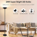 BoostArea Torchiere Floor Lamp, 30W Super Bright LED Standing Lamp, Stepless Dimmable Pole Lamp with 3000K Lighting, Rotary Switch, 70 Inch Tall Metal Modern Floor Lamps for Living Room/Bedroom Black