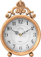 Vintage Gold Table Clock, Desk and Shelf Mantel Clock, French Rustic Antique Style Decor Clocks, for Farmhouse, Bedroom, Living Room, Bedside, Gift (9" H x 6.3" W)