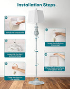 64'' Vintage Floor Lamp with Nightlight, Rustic Farmhouse Tall Standing Lamp with Rotary Switch and White Linen Shade for Living Room, Corner, Bedroom, House Decor, Wash Blue (Bulb Included)