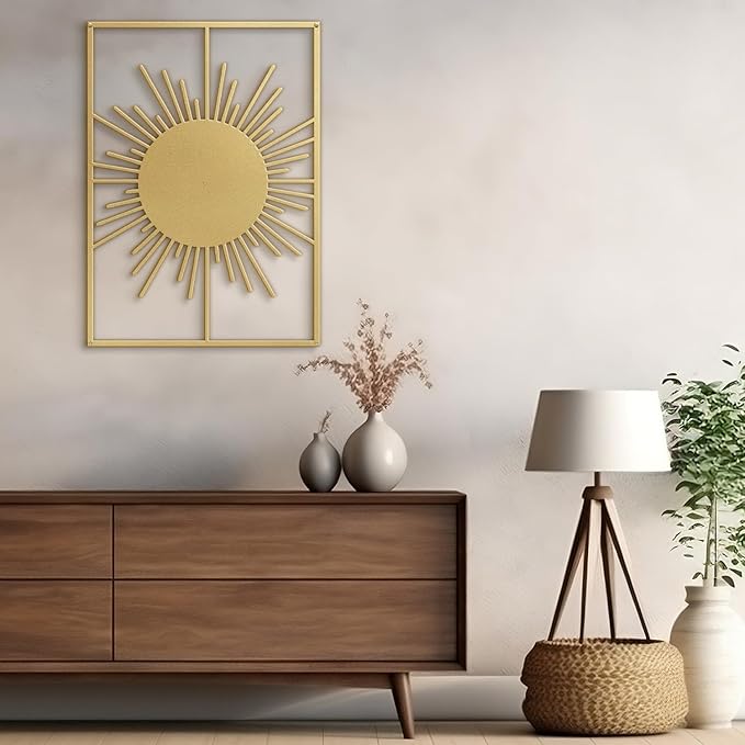 SIGNLEADER Metal Wall Art Decor Shining Sun Landscape Minimalist Modern Abstract Wall Sculpture Hangings Home Decoration for Living Room, Bedroom, Bathroom, Kitchen, Outdoor - 24" Gold