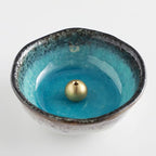 Asayu Japanese Small Mini Incense Holder for Sticks 3.3 inch (83mm), Made in Japan Ceramic Ash Catcher and Brass Incense Burner Set for Yoga, Meditation (Small Mini Nature Ocean Blue Holder)