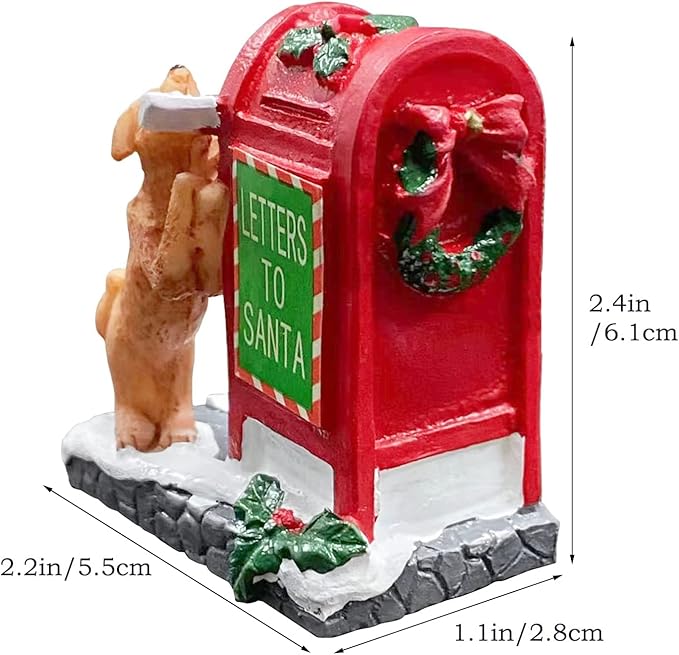 NINIPAPA Christmas Village Accessories Santa's Mailbox Villages Sets for Christmas Decoration Cute Doggy Letter to Santa Resin Christmas Ornaments