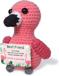 Mini Positive Flamingo Crochet Gifts, Birthday Gifts for Women Men Handmade Presents, Inspirational Small Animals Cute Flamingo, Emotional Cheer Up Funny Decor (Best Friend)