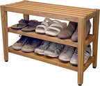 Asta Select Solid Teak 27" Shoe Rack Bench, Teak Entryway Bench, 3-Tier Shoe Storage Organizer, for Entryway, Bedroom, Bathroom and Garden, Fully Assembled, TF-91