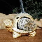 Handcrafted Brown Ceramic Turtle Mini Chiminea Palo Santo Burner Holder ，for Burning Sage、Cone Incense、Copal&Small Candle，Thoughtful Gifts for Meditation, Yoga, Aromatherapy Altar、Zen Spaces