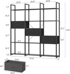 Semoic Triple Wide 6 Tiers Industrial Book shelf with 3 Drawers and Storage Shelves, 73.6" Tall Bookcase with 16 Open Display Shelves, Large Etagere Bookshelf with Metal Frame for Home & Office, Black