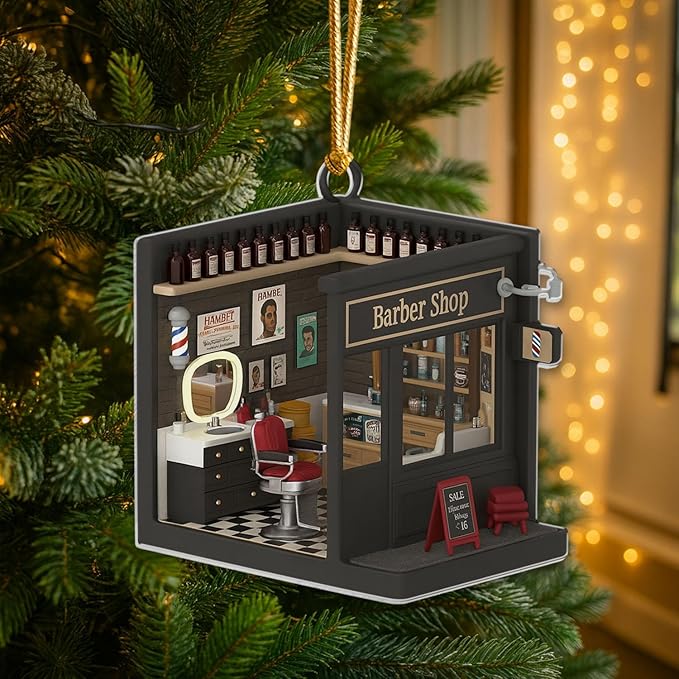 Personalized Barber Shop Christmas Ornament 2025, Custom 2D Acrylic Ornament, for Barbers, Hairdresser Keepsake, Classic Barbershop Tree Decoration