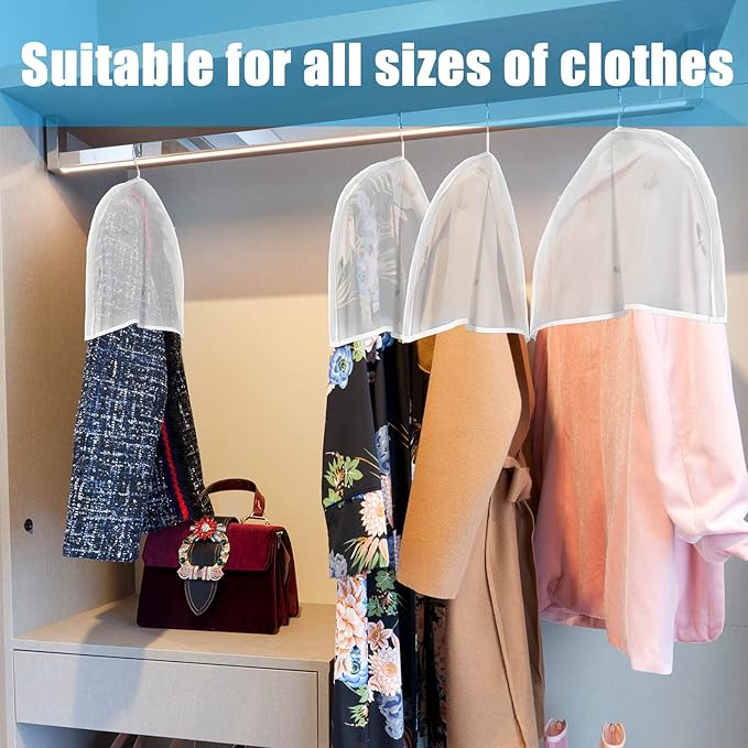Patelai 32 Pcs Shoulder Covers for Hanging Clothes 24 x 12 x 2 Inches Plastic Garment Dust Covers Protectors with 2" Gusset for Closet Storage Suit, Coats, Jackets, Dress Closet Storage