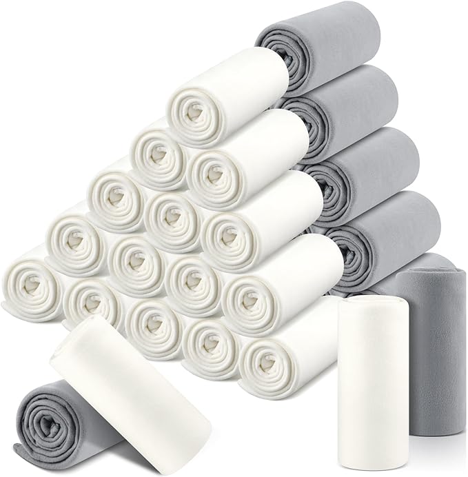 Newwiee 100 Pcs Fleece Throw Blankets Bulk 50'' x 60'' Oeko-tex Standard 100 Certified Spring Outdoor Wedding Guest Blankets Lightweight for Sleepover Donation Lap Pet Sofa Home (White/Gray)