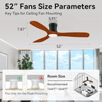 52' Smart Wood Low Profile Ceiling Fan with Lights Remote, Quiet DC Motor, Outdoor Indoor Flush Mount, Voice Control via WIFI Alexa App, Modern Dimmable Lighting for Bedroom Patio