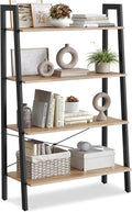 VASAGLE Ladder Shelf, 4-Tier Bookshelf, Storage Rack, Bookcase with Steel Frame, for Living Room, Home Office, Kitchen, Bedroom, Industrial Style, Camel Brown and Ink Black ULLS144B50