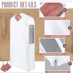 2 Set 40in Short Cotton Garment Bags, 10in Wide Gusset Hanging Storage Clothes with 8 Cedar Blocks, Transparent Mesh Window, Breathable Closet Bags for Fur Coat Suit Sweater Dress, White