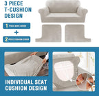 H.VERSAILTEX Sofa Cover 3 Piece T Cushion Loveseat Slipcovers Thick Velvet Couch Cover Stretch T Cushion Sofa Covers for 2 Cushion Couch with 2 Individual T Cushion Covers Washable, Oatmeal