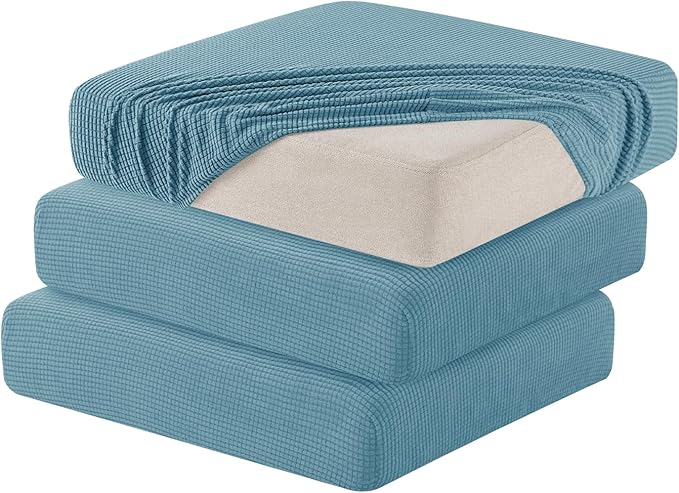 Hokway 3 Piece Couch Cushion Slipcovers Stretch Reversible Cushion Replacement Slipcovers Sofa Cushion Coversr(Smoky Blue, 3)