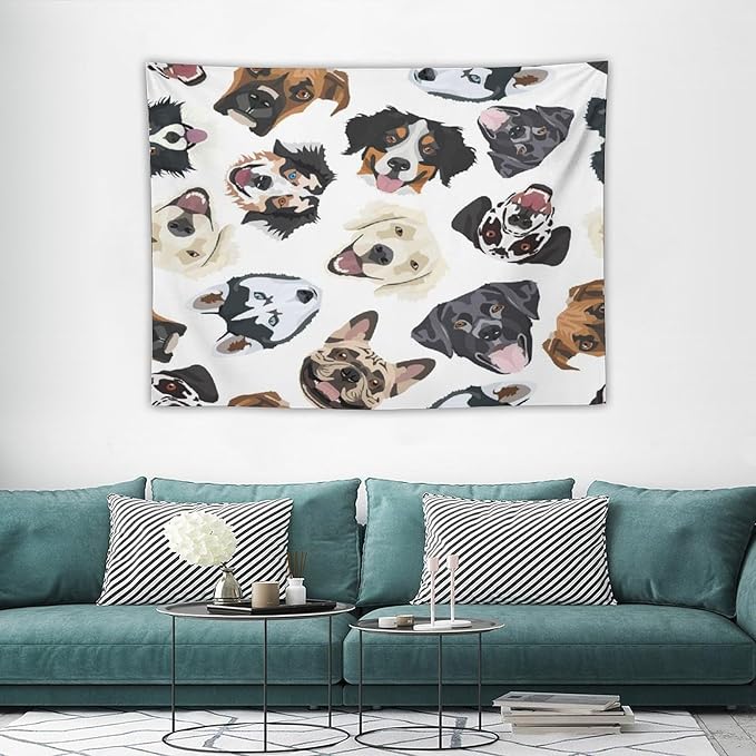 VUMIVI Dog-Head Tapestry Cartoon Pet Illustrations Cute Funny Animals Colorful Graffiti Tapestry Wall Hanging for Living Room Bedroom Dorm Classroom Aesthetic Decor W40xL30in