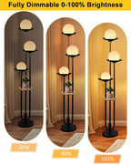 Lightdot Globe Floor Lamp with Shelf 3-Lights Modern Dimmable Floor Lamps for Wedding/Party, 3000K Warm White Bulbs Included, Black Tall Standing Lamp for Living Room/Bedroom/Sofa Beside/Corner Decor