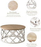 karlott Farmhouse Coffee Table, French Country Round Coffee Table with Distressed Tray Top, Coastal Coffee Tables with Curved Motif Frame Base, Boho Center Table for Living Room, Dining Room, Bedroom