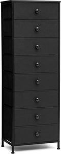 Crestlive Products Tall Dresser, 8-Drawer Fabirc Storage Tower, Chests of Drawers - Vertical Organizer Unit for Bedroom, Hallway, Entryway, Nursery, Closets - Steel Frame, Wood Top & Handles (Black)