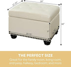 Convenience Concepts Designs4Comfort 5th Avenue Upholstered Storage Ottoman 24" - Contemporary Foot Stool and Seat with Hinged Lid for Living Room, Dining Room, Office, Den, Ivory Faux Leather