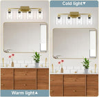 Modern Brushed Gold 4 Light Bathroom Light Fixtures, 24 inch Vanity Lights for Bathroom with Clear Glass, Bathroom Vanity Light for Mirror Kitchen Living Room Hallway Cabinet Porch