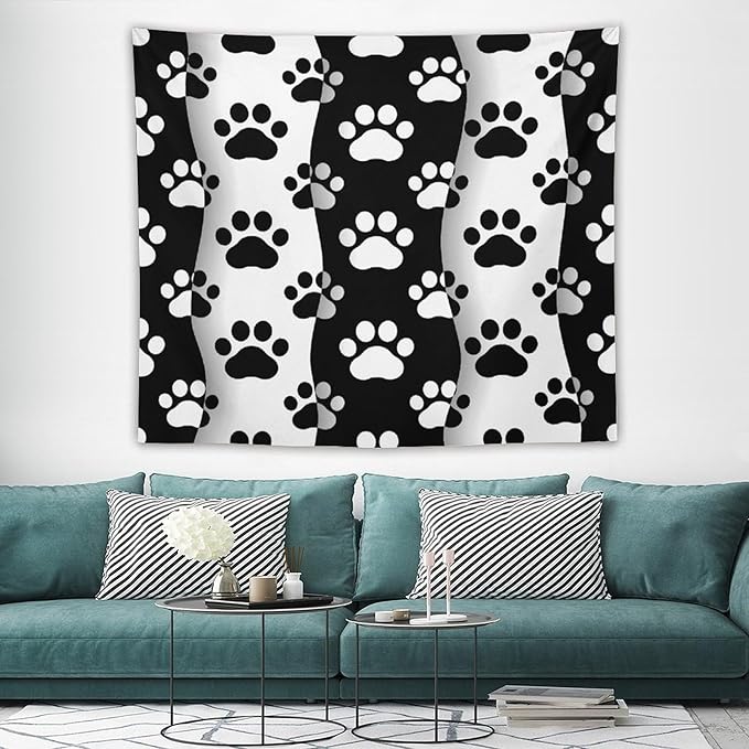 VUMIVI Pet Paws Tapestry Cute Puppy Kitten Black White Animal Paws Modern Funny Art Tapestry Wall Hanging for Living Room Bedroom Dorm Classroom Aesthetic Decor W60xL50in