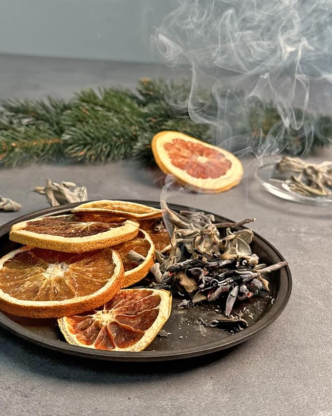 Potpourri Simmering, Sage Citrus Simmer Pot Kit with Sage, Dried Orange Slices, Grapefruit, Salt Stovetop Potpourri Kits for Spring Cleansing House, Abundance, Money, Negative Energy Cleanse