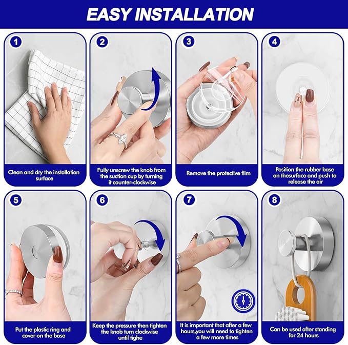 Suction Cup Hooks for Shower, Heavy Duty Suction Hanger for Bathroom Window Glass, Bath Robe Looafh Towel Hook for Hanging - 4 Pack, Silver