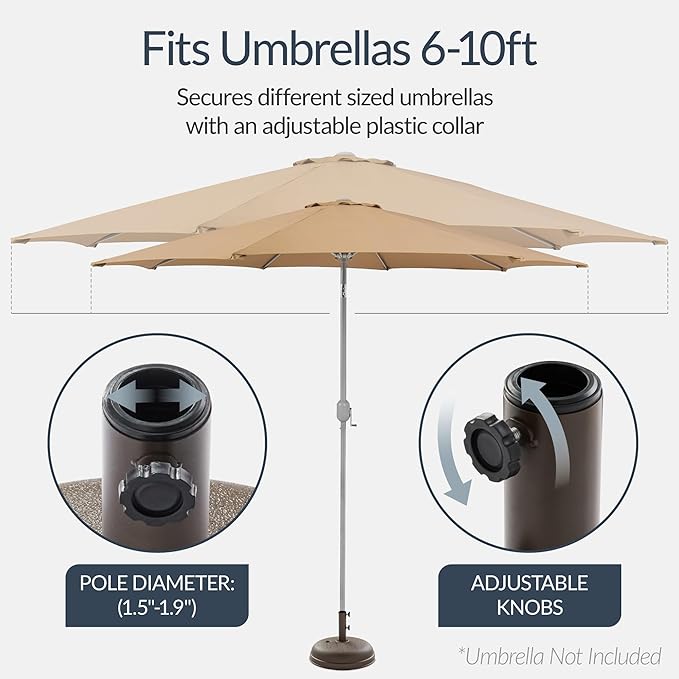 Best Choice Products Fillable Umbrella Base Stand Round Dome Plastic Patio Umbrella Base Stand, Pole Holder for Outdoor, Lawn w/ 55lbs Weight Capacity, Adjustment Knob - Brown