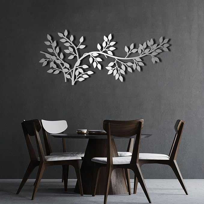 yumcake Metal Tree Leaf Wall Decor, Metal Tree Wall Art, Vine Olive Branch Leaf, Leafy Ivy, Leaves Hanging Wall Art, Branch Wall Decor for Living Room (Black, 30 x 13 inches / 76 x 32 cm)