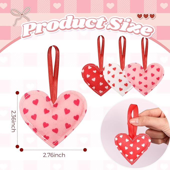 Syhood 12 Pcs Valentine's Day Felt Heart Ornaments Hanging Tree Decor for Wedding, Anniversary, Christmas Party Supplies, Winter Home Decorations(Pink and Red,Simple Style)