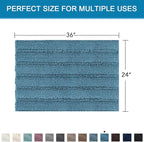 H.VERSAILTEX Bath Mats for Bathroom Non Slip Extra Thick Chenille Striped Bath Rug 24" x 36" Absorbent Non Skid Fluffy Soft Shaggy Rugs Washable Plush Mats for Indoor, Bath Room, Tub - Turquoise Blue
