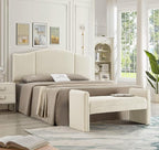 24KF Modern Upholstered Bed Bench Covered with Soft Boucle Teddy Fabric, Lovely Entryway Bench Ottoman with Armrest,5062-Cream