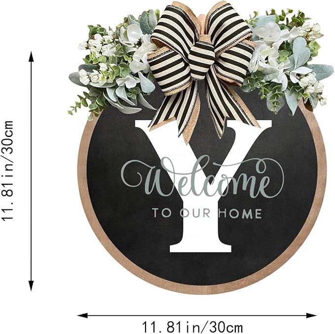 Circular Surname Front Door Welcome Sign - 26 Letter House Wreath, Front Porch Decorations, Year-Round Home Decor (Y)