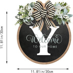 Circular Surname Front Door Welcome Sign - 26 Letter House Wreath, Front Porch Decorations, Year-Round Home Decor (Y)