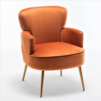 Trendy Velvet Accent Chair with Gold Metal Legs, Upholstered Armchair for Small to Mid-Size Spaces, Modern Living Room, Bedroom, Vanity Desk and Entryway, Red Orange