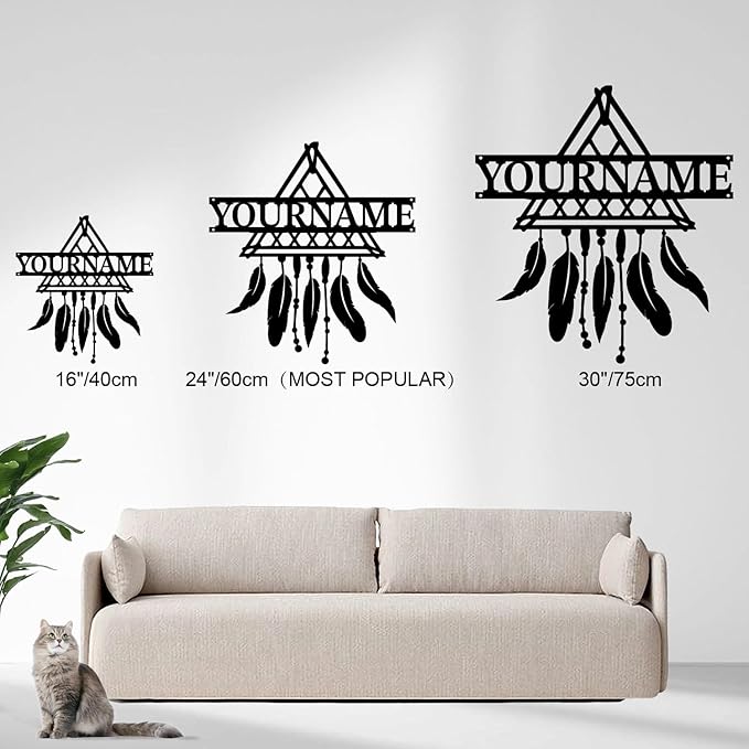 Personalized Dream Catcher Metal Wall Art - Custom Name Iron Sign for Home Decor, 8-30 Inch Black (Style G)