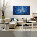 MyArton Large Thick Abstract Dark Blue add Golden&Silver Square Wall Art Hand Painted Artwork Textured Oil Painting on Canvas Framed Ready to Hang 60x30inch