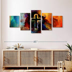 Elephant Stock Colorful Cross Wall Art Multi Piece Canvas - 5 Panel Christian Pictures Decor - Digital Design Canvas Print - Christian Wall Decor - 55" X 24"