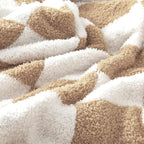 CozeCube Super Soft Fullfy Microfiber Reversible Knitted Blankets, Warm Cozy Fuzzy Plush Throw, Beige and White Checkered Throw Blanket for Couch Bed Sofa, 50" x 60"